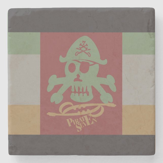 PIRATE SEVEN SKULL BY MASANSER PIXELAT STONE COASTER (Front)