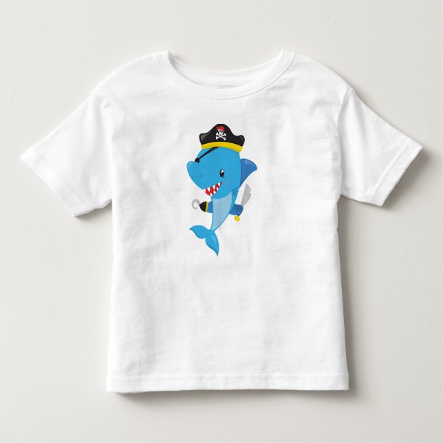 Pirate Shark, Cute Shark, Little Shark, Blue Shark Toddler T-Shirt (Front)