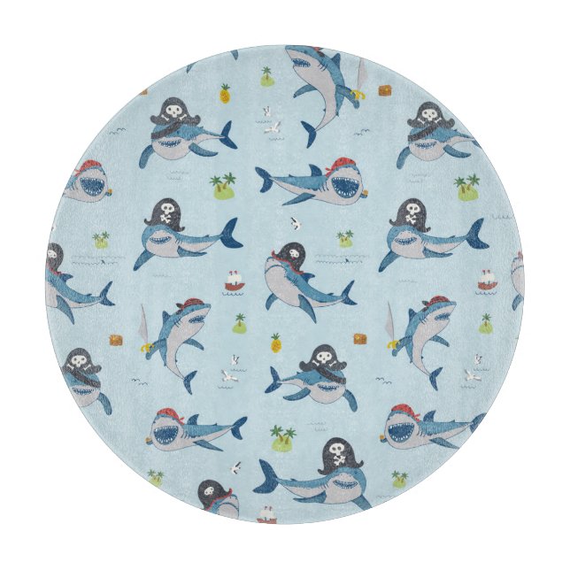 Pirate Shark Doodle Illustration Cutting Board (Front)