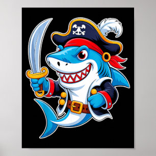 Pirate Shark Funny Halloween Costume for Boys Kids Poster