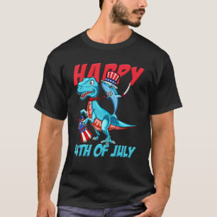 Pirate Shark Riding Dinosaur Trex Happy 4th Of Jul T-Shirt