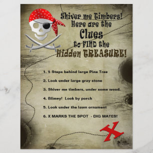PIRATE SHEETS -CLUES TO TREASURE FLYER
