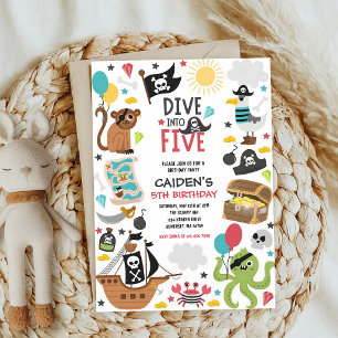 Pirate Ship 5th Birthday Dive Into Five Invitation