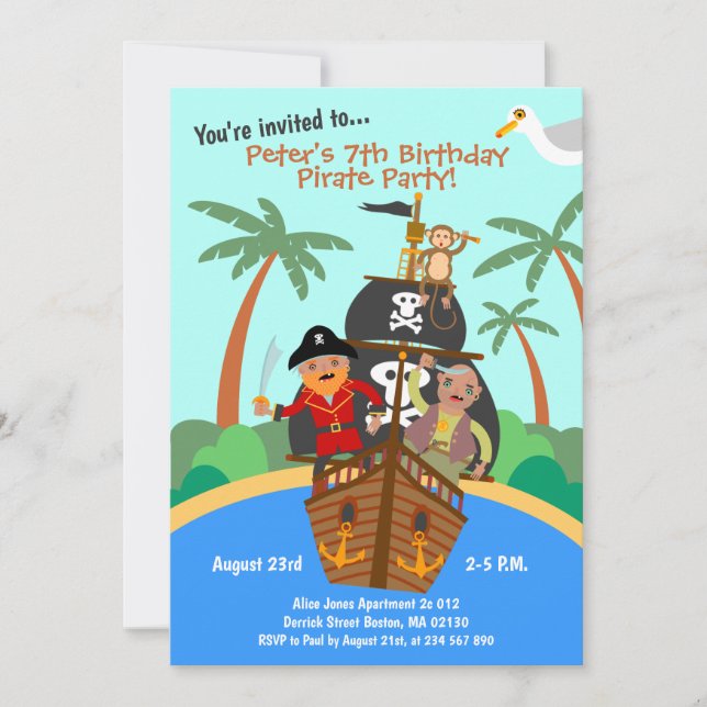 Pirate ship adenture Birthday Party  Invitation (Front)