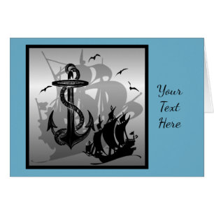 Pirate Ship & Anchor Black Silhouette Card