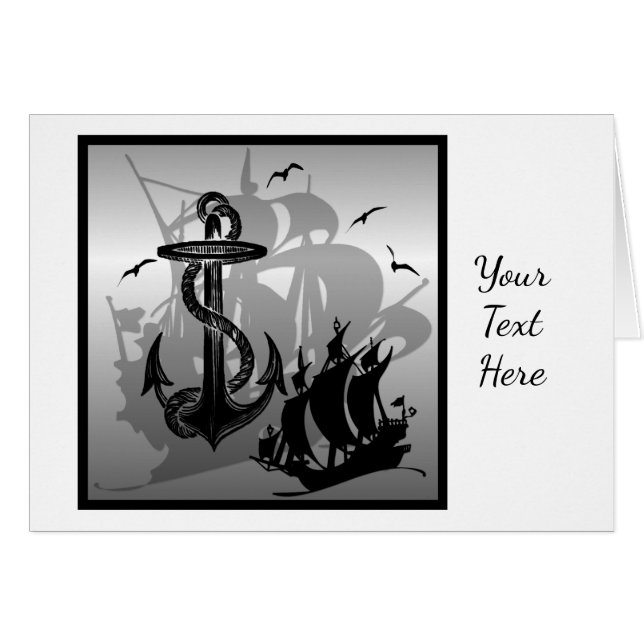 Pirate Ship & Anchor Black Silhouette Card 2 (Front Horizontal)