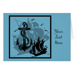 Pirate Ship & Anchor Black Silhouette Card 3