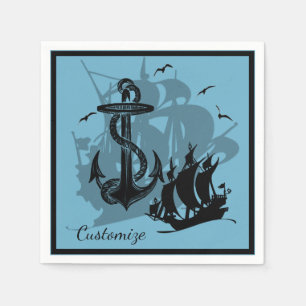 Pirate Ship & Anchor Black Silhouette Napkins 3
