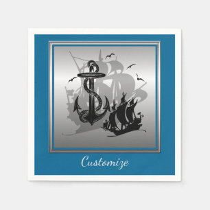 Pirate Ship & Anchor Black Silhouette Napkins 4