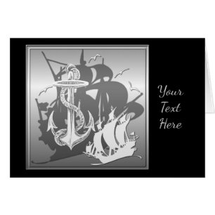 Pirate Ship & Anchor White Silhouette Card