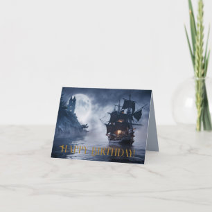 Pirate ship and castle Happy birthday Card