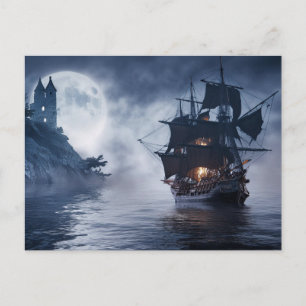 Pirate ship and castle postcard