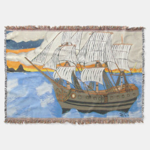 Pirate Ship at Sea Throw Blanket