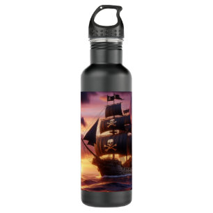 Pirate ship at sunrise/sunset  710 ml water bottle