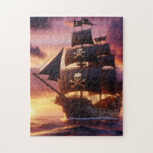 Pirate ship at sunrise/sunset  jigsaw puzzle