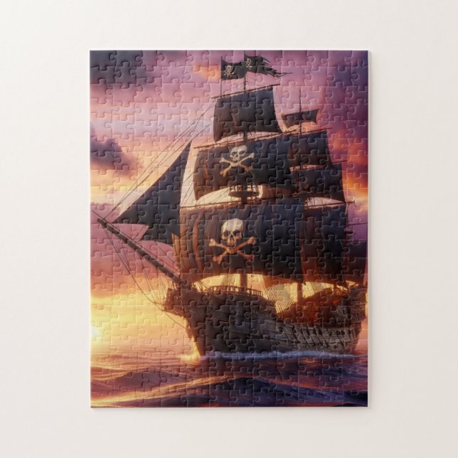 Pirate ship at sunrise/sunset  jigsaw puzzle (Vertical)
