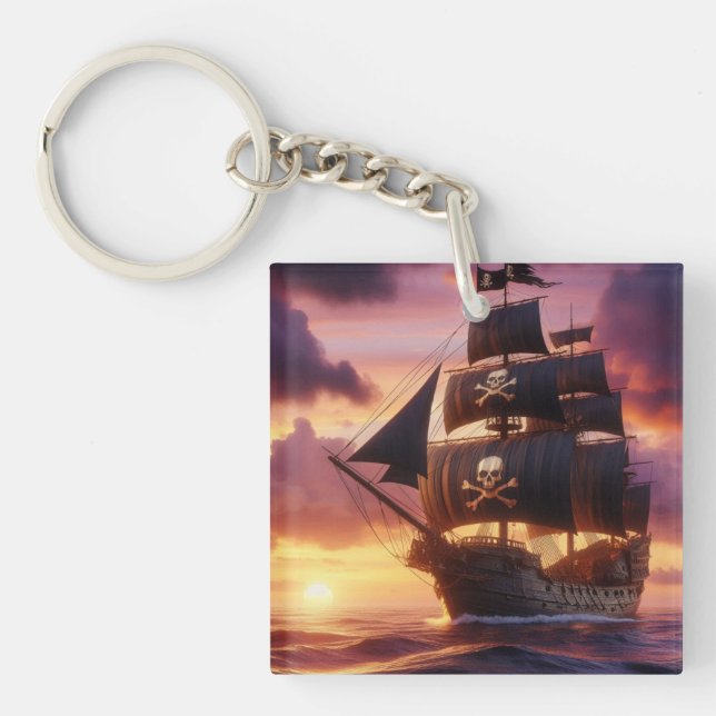 Pirate ship at sunrise/sunset  key ring (Front)