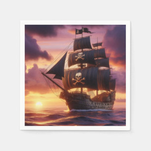 Pirate ship at sunrise/sunset napkin
