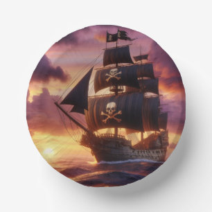 Pirate ship at sunrise/sunset paper plate