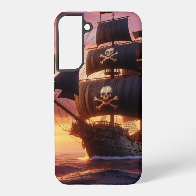 Pirate ship at sunrise/sunset  samsung galaxy s22+ case (Back)
