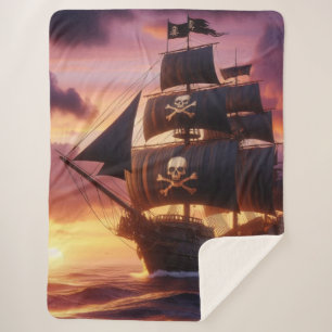 Pirate ship at sunrise/sunset sherpa blanket