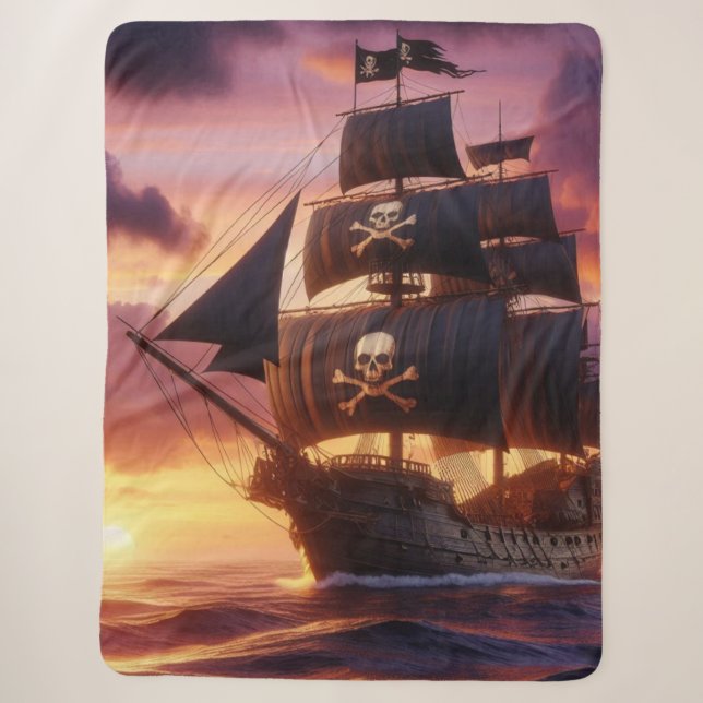 Pirate ship at sunrise/sunset  sherpa blanket (Front)