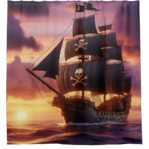 Pirate ship at sunrise/sunset shower curtain