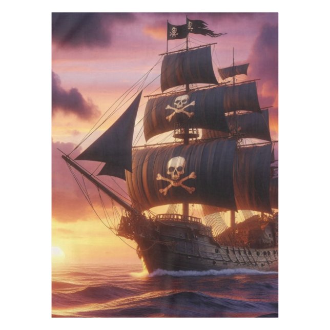 Pirate ship at sunrise/sunset  tablecloth (Front)