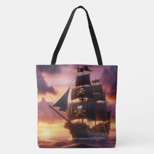 Pirate ship at sunrise/sunset tote bag