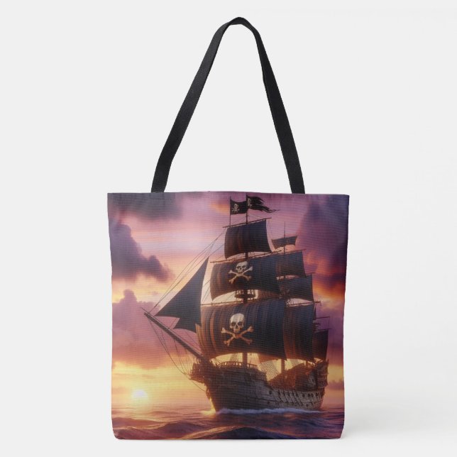 Pirate ship at sunrise/sunset  tote bag (Front)