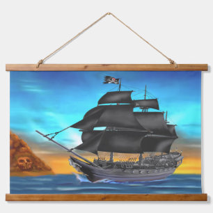 PIRATE SHIP AT SUNSET HANGING TAPESTRY
