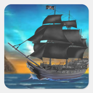 PIRATE SHIP AT SUNSET SQUARE STICKER