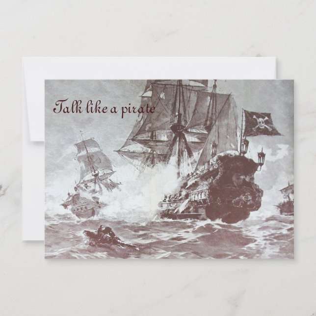 PIRATE SHIP BATTLE / ANTIQUE PIRATES TREASURE MAPS ANNOUNCEMENT (Front)