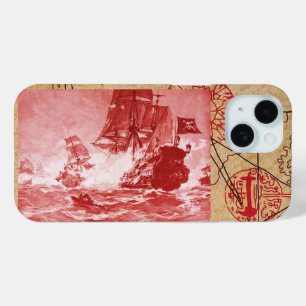 PIRATE SHIP BATTLE,ANTIQUE PIRATES TREASURE MAPS iPhone 15 CASE
