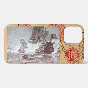 PIRATE SHIP BATTLE / ANTIQUE PIRATES TREASURE MAPS iPhone 12 CASE
