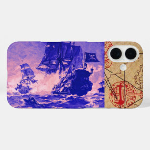 PIRATE SHIP BATTLE / ANTIQUE PIRATES TREASURE MAPS iPhone 16 PLUS CASE