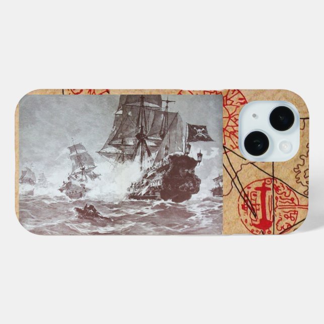 PIRATE SHIP BATTLE / ANTIQUE PIRATES TREASURE MAPS Case-Mate iPhone CASE (Back (Horizontal))