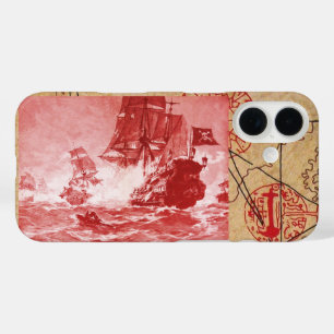 PIRATE SHIP BATTLE / ANTIQUE PIRATES TREASURE MAPS iPhone 16 CASE