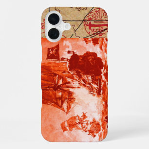 PIRATE SHIP BATTLE / ANTIQUE PIRATES TREASURE MAPS iPhone 16 PLUS CASE