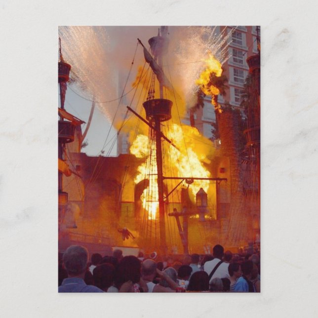 Pirate Ship Battle At Treasure Island In Vegas Postcard (Front)