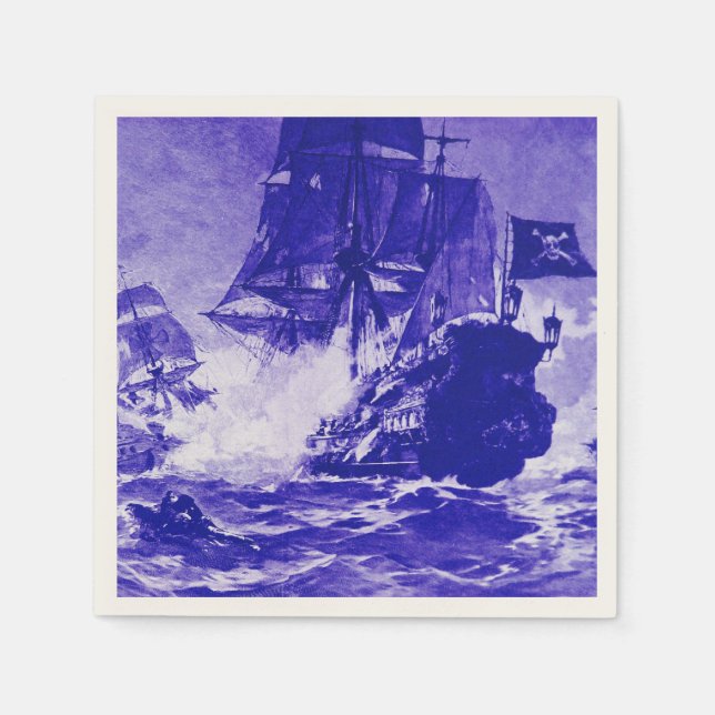 PIRATE SHIP BATTLE IN blue Napkin (Front)