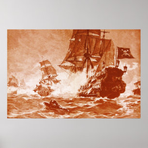 PIRATE SHIP BATTLE IN BROWN SEPIA POSTER