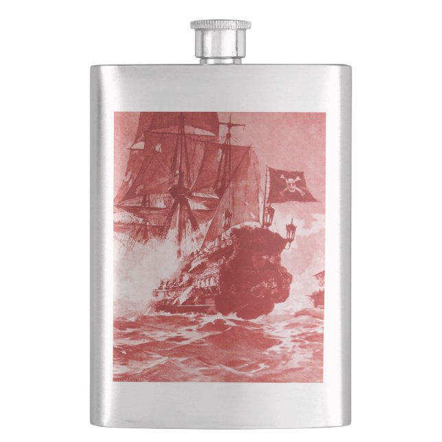 PIRATE SHIP BATTLE IN purple Hip Flask (Front)