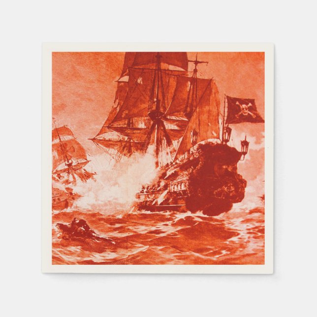 PIRATE SHIP BATTLE IN red Napkin (Front)