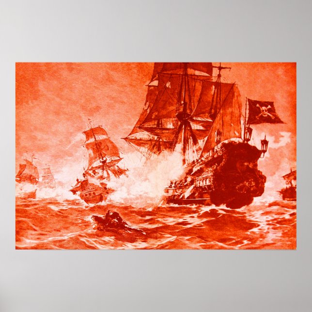 PIRATE SHIP BATTLE IN RED POSTER (Front)