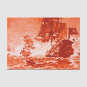 PIRATE SHIP BATTLE IN red Tissue Paper