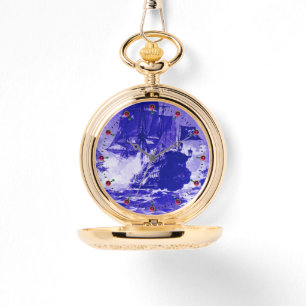 PIRATE SHIP BATTLE Navy Blue Nautical Watch