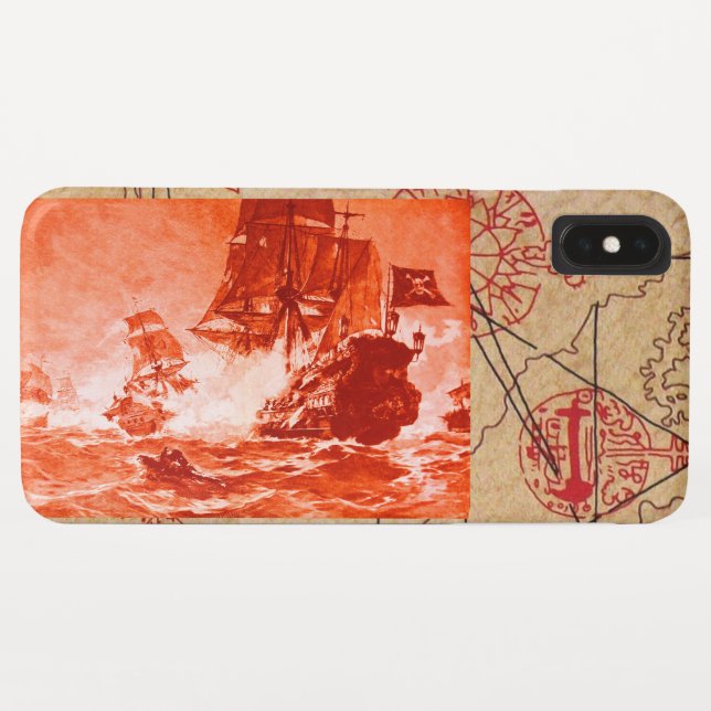 PIRATE SHIP BATTLE PIRATES TREASURE MAPS Red Case-Mate iPhone Case (Back (Horizontal))