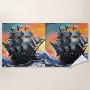 pirate ship beach towel