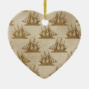Pirate Ship Beige Colour Old Style Nautical Ceramic Tree Decoration